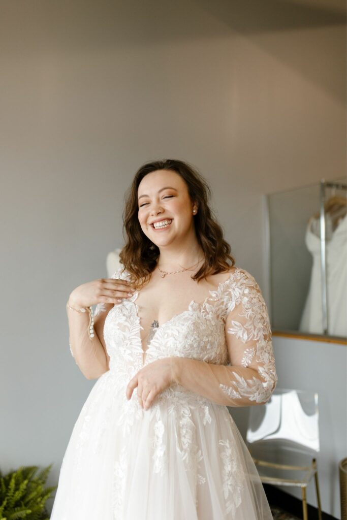 beautiful woman smiling in wedding dress