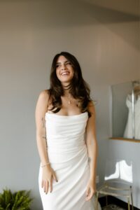 beautiful woman smiling in wedding dress