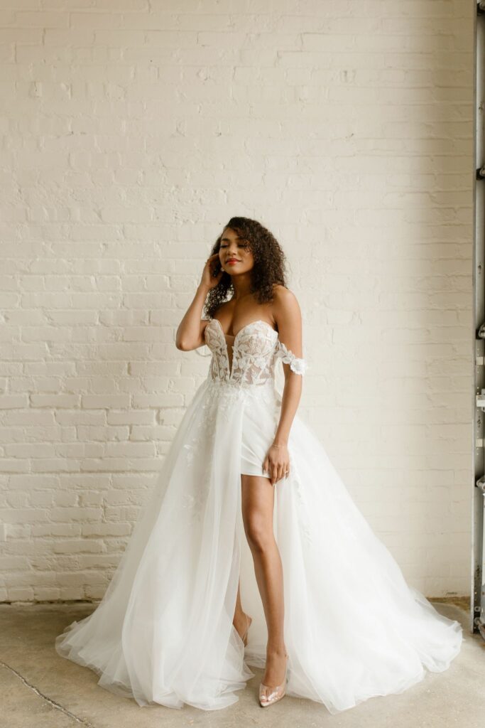 beautiful woman smiling in wedding dress