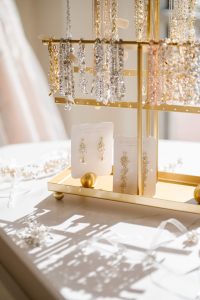 Shining bridal accessories on display at Ivoryology bridal store.