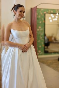 Bride wearing an affordable off-the-rack wedding dress at Ivoryology Tacoma