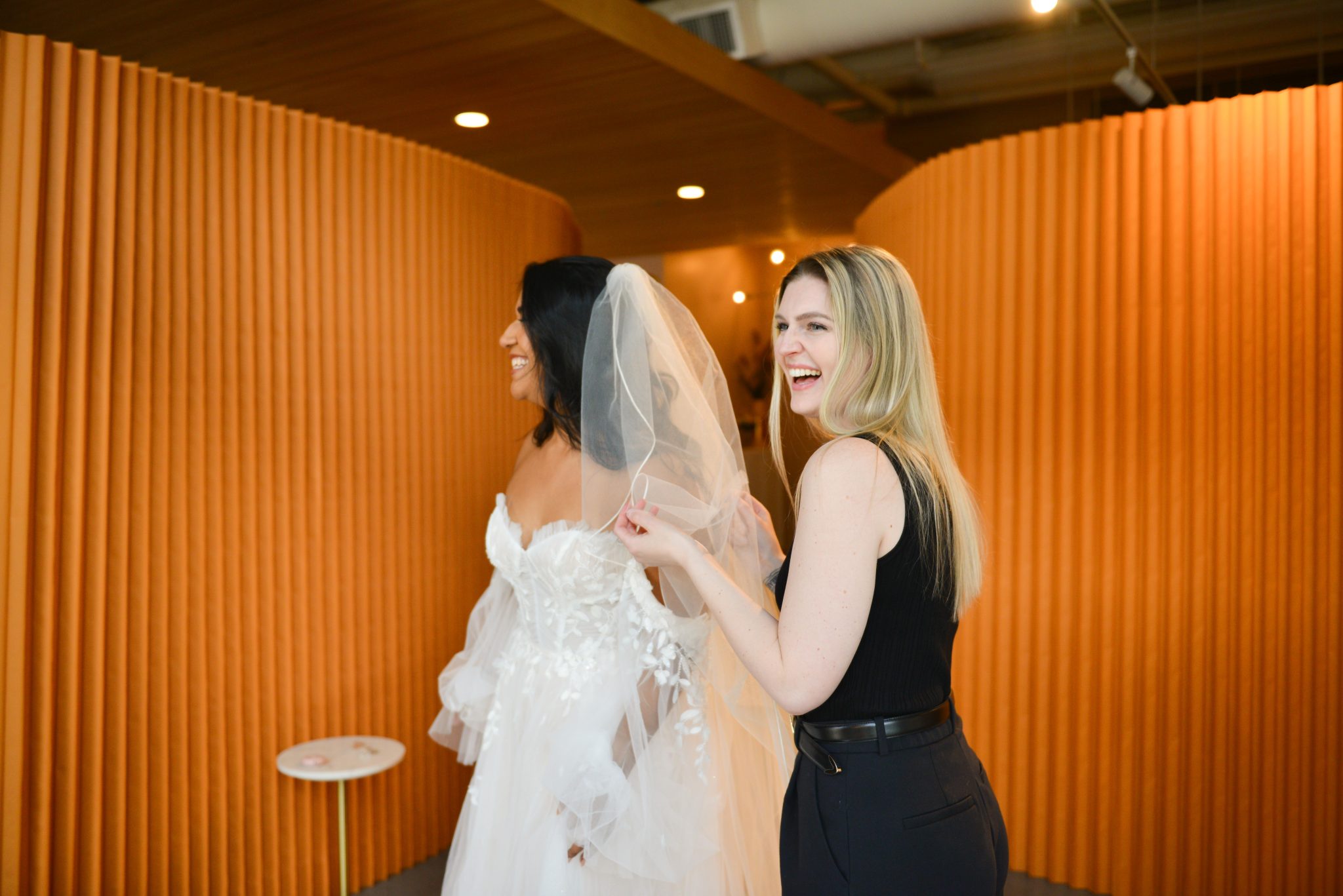 Bride wearing an off-the-rack wedding dress at Ivoryology Denver, available to take home the same day
