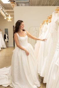beautiful, affordable off-the-rack wedding dress inside the Ivoryology bridal salon showroom in Memphis.